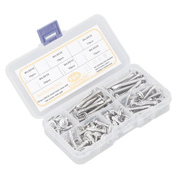 Self Drilling Screw, M4.8 101Pcs 6 Sizes Round Screws Stainless Steel For Woodworking