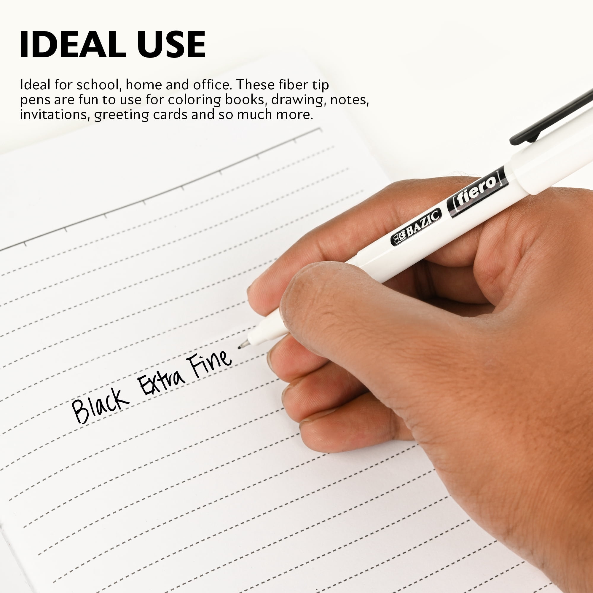 BAZIC Fiero Black Fiber Tip Fineliner Pen, 0.4mm Extra Fine Tip (4/Pack), 24-Pack
