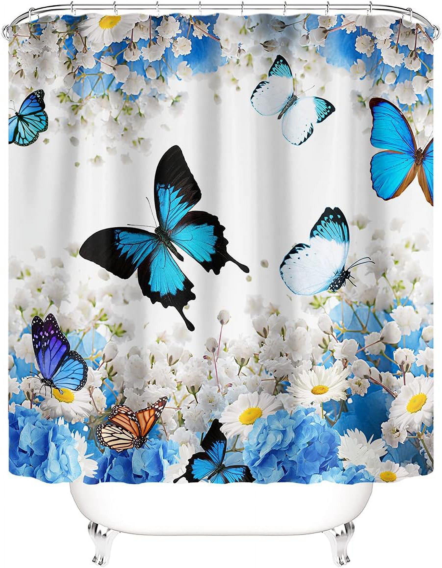 4PCS Mushroom Bathroom Shower Curtain Set with Rugs, Toilet Lid Cover and Bath Mat, Moon and Stars with 12 Hooks, Durable Bathroom Decor Set 701.9x70.9in