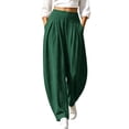 thumbnail image 3 of Bovxnpu Womens Casual Athletic Pants Lounge Pants High Waist Pleated Cotton Linen Wide Leg Loose Casual Pants, 3 of 8