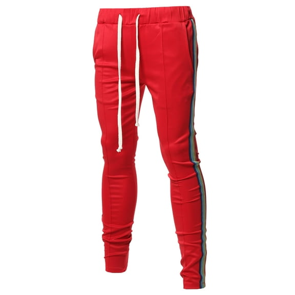 FashionOutfit Men's Casual Side Rainbow Panel Taped Drawstring Track Pants