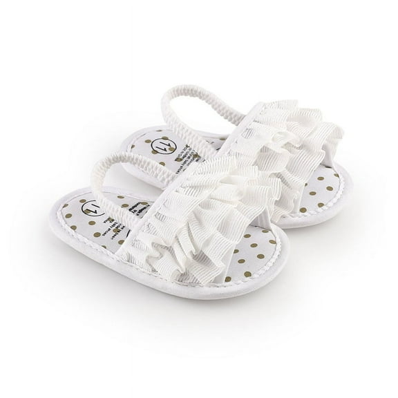 GYRATEDREAM Infant Baby Girls Summer Open Toe Sandals Toddler PU Leather Soft Flower Ruffle Princess Flat Shoes White for 0-18 Months