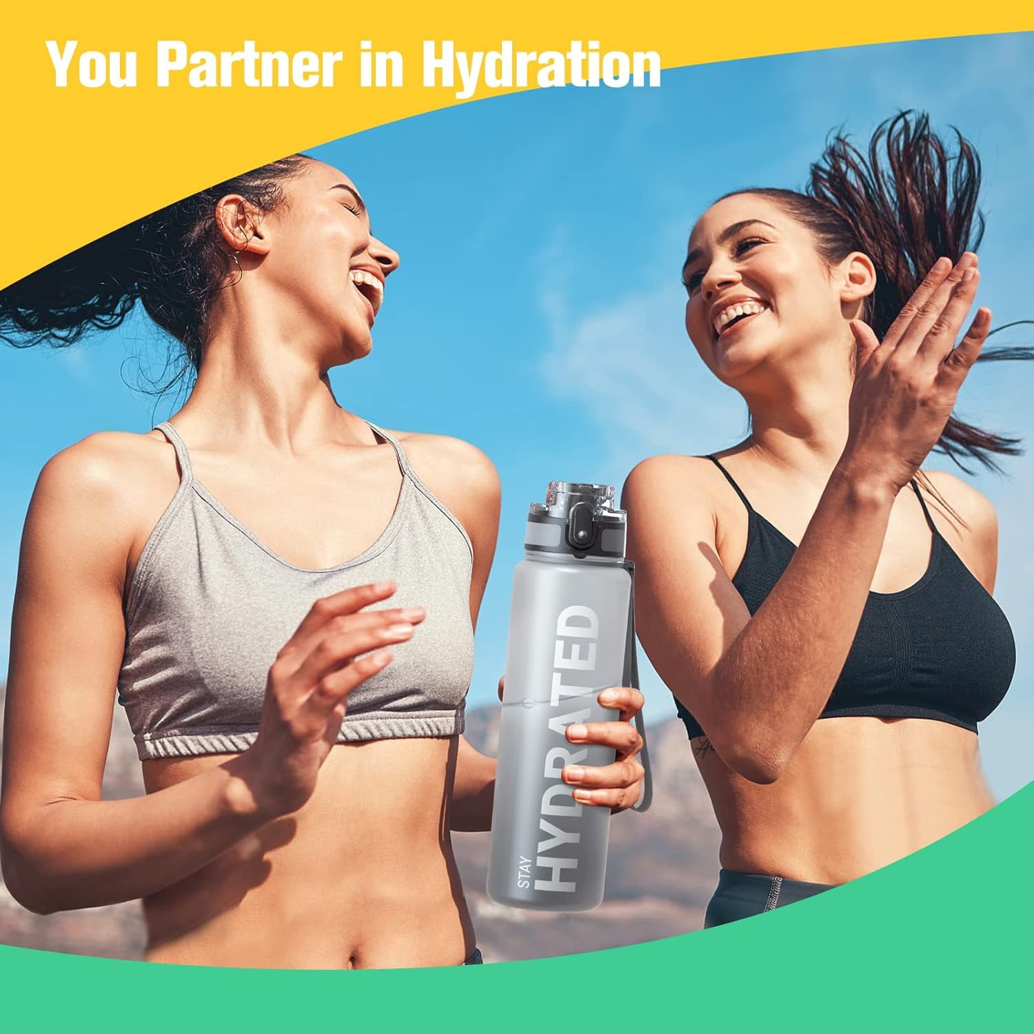 Water Bottle 32oz, Durable and Leakproof Water Bottles Motivational with Time Marker, Tritan, BPA Free, Wide Mouth with Easy Clean Brush for Gym, Travel, Home, School, Office (1 Bottle)