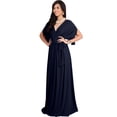 thumbnail image 4 of KOH KOH Long Bridesmaid Formal Short Sleeve V-Neck Full Floor Length Flowy Cocktail Summer Evening Wedding Guest Party Tall Maxi Dress Gown For Women Dark Navy Blue Large US 12-14 NT026, 4 of 6