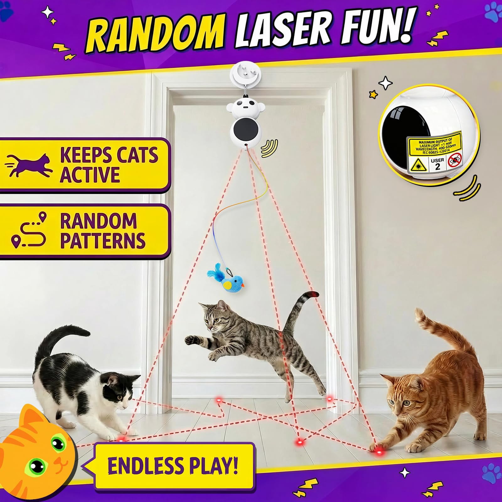Interactive Cat Toys For Indoor Cats: 2 In 1 Pointer With Automatic Flying Bird & Mouse Wand  Smart Motion Mode Adjustable Speed Usb Rechargeable Safe Bored Kittens And Adult Cats