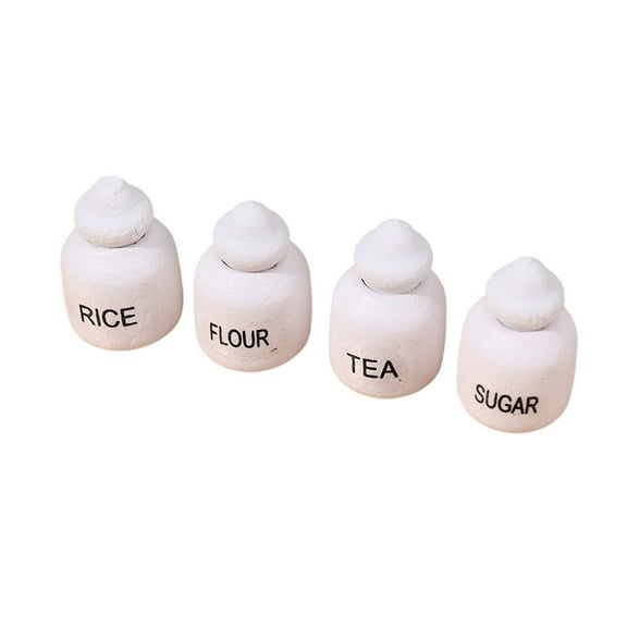 3. 4 Piece Wooden Jar Set, Realistic Doll Kitchen Props for Pretend Play & Decorative Displays