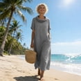 thumbnail image 5 of aohooy Cowl Neck Maxi Dress for Women Summer Casual Short Sleeve Cotton Long Length Dresses with Pockets Flowy Beach Sundress Gray,S, 5 of 9