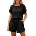 thumbnail image 2 of PIWHJQK Women 2 Piece Set Loungewear Shorts Set Women Fashion Solid Crew Neck Short Sleeve Shorts Set Breathable Women Outfits Sets, 2 of 6
