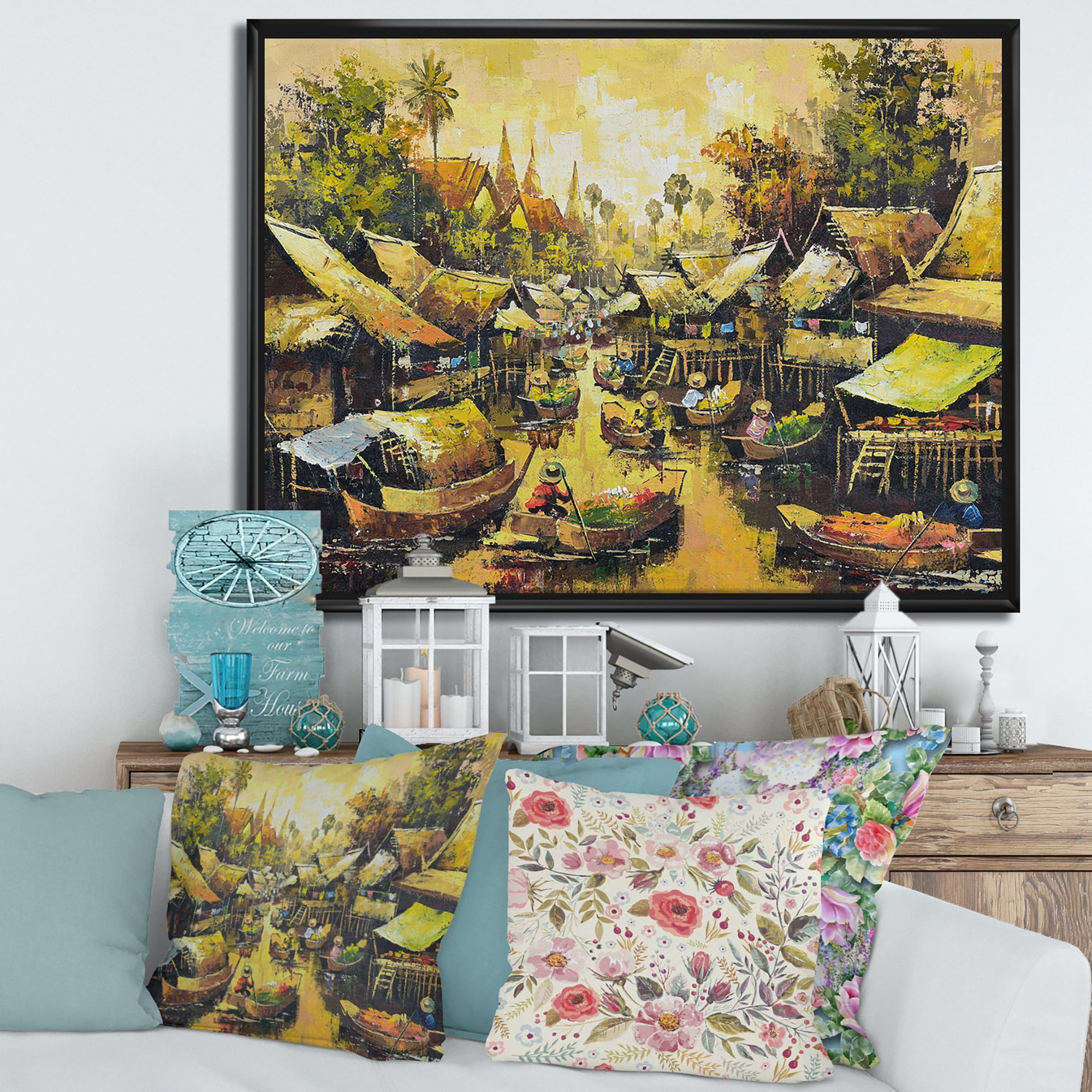 Designart 'Ancient Waterside Life II' Traditional Framed Canvas Wall Art Print