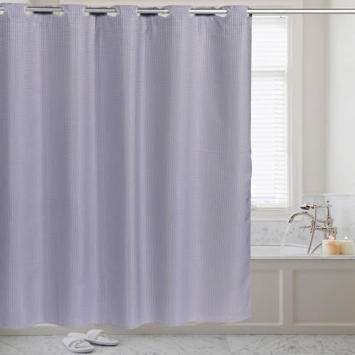 Hookless Shower Curtain with Snap On Liner White Brown Stripe Polyester 71 x 77" 