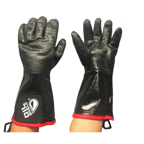 Oil Shield 14" High Heat 100% Neoprene Gloves, 450 Degree Temp Rating, Anti-Microbial Liner, Fryer Filtration, Food Service Safety, Size Large