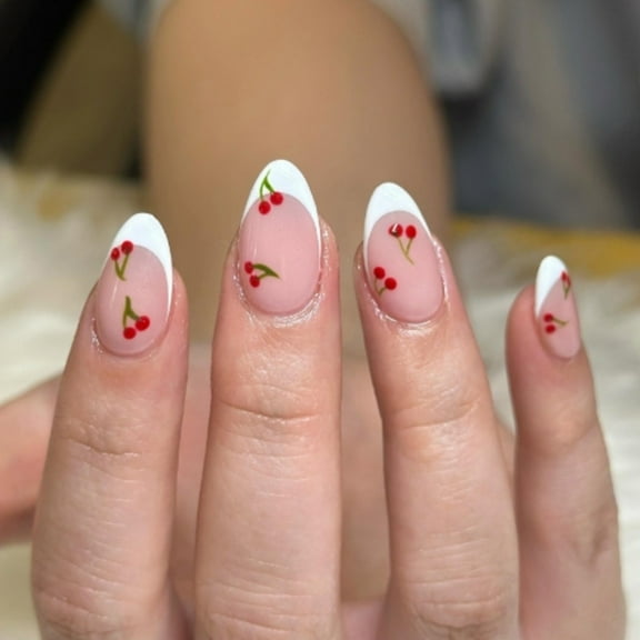 Short Almond on Nails With Fruit Designs Press on Nails Quick and Easy Application for Professional Nails Art