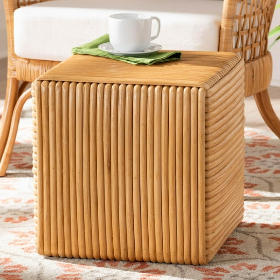 bali & pari Karina Boho Footstool, Light Honey