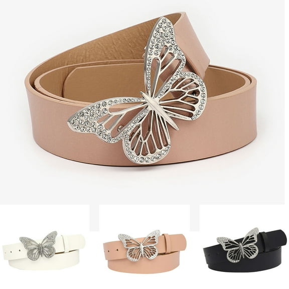 Women's Soft Leather Belt with Decorative Butterfly Buckle Stylish Waist Accessory