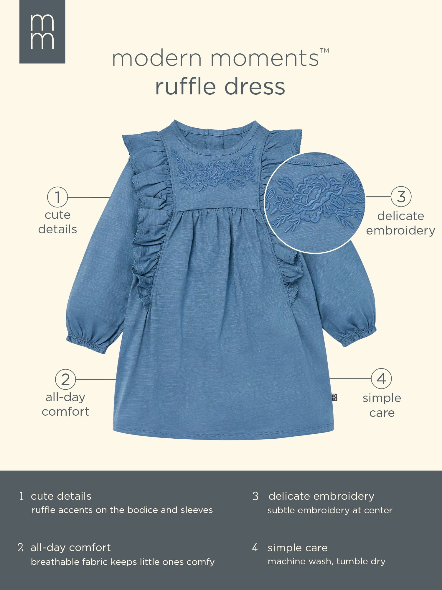 Modern Moments by Gerber Toddler Girl Dress with Ruffles, Sizes 12M-5T