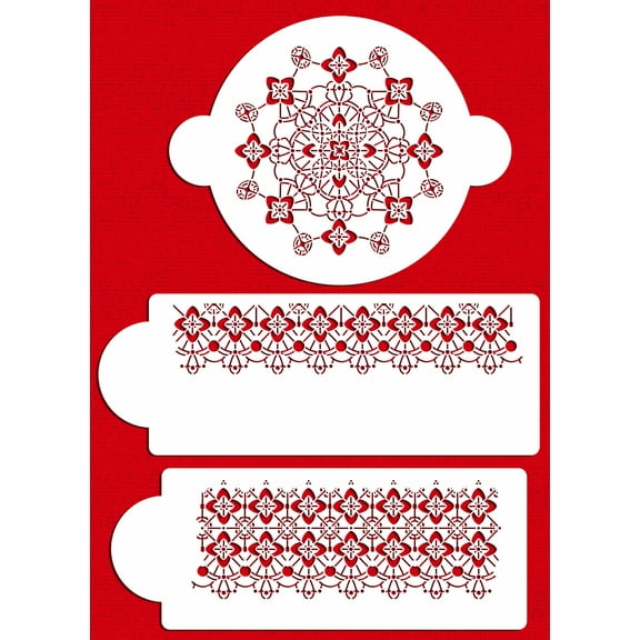 Designer Stencils C446 Victorian Crochet Set Cake Stencils, Beige/semi-transparent