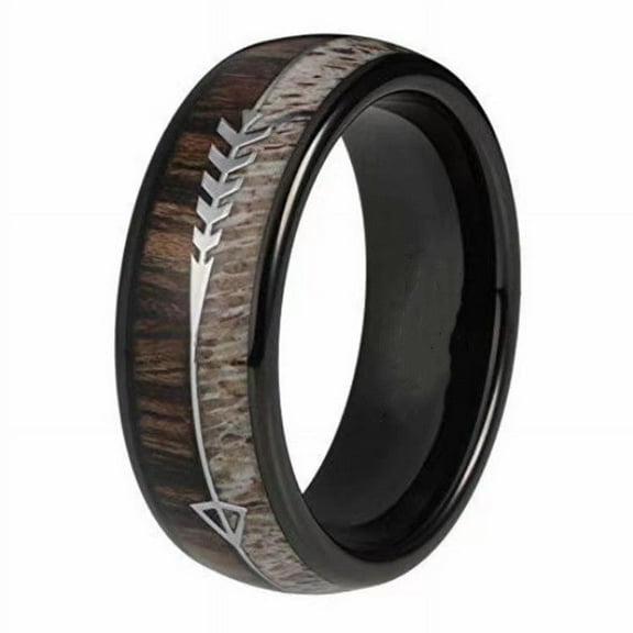 Handmade Titanium Steel Ring with Velvet Black Sandalwood Inlay - Metal Ring for Men and Women