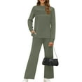 thumbnail image 2 of Two Piece Sets for Women Fall Outfits Long Sleeve Lounge Sets Side Slit Wide Leg Pants Green XXL, 2 of 7
