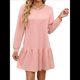 thumbnail image 2 of Vestido Tipo Sudadera de Larga para Mujer, de Otoño, con Cuello Redondo, de Punto Acanalado y Patchwork, Minivestidos Informales. Rosa L, 2 of 10