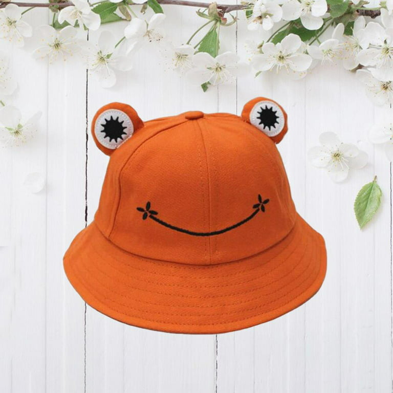 Frog Bucket Hat for Kids Adult, Sun Hat Cute Frog Hat Outdoor Foldable Wide  Brim Fisherman Hat-Orange M 