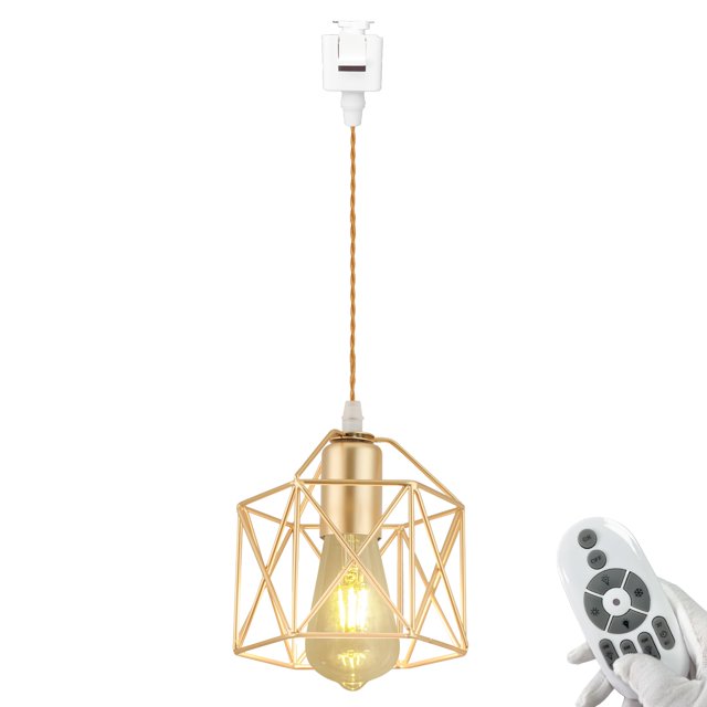 FSLiving Adjustable Height J-Type Track Lighting with Gold Metal Hollow Shade Smart Edison Bulb 2200K-6500K Track Mount Pendant Light Timer for Dinning Table,Customizable - 1 Light