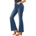 thumbnail image 4 of Unique Bargains Junior's Flare High Waist Stretch Long Pants Bell Button Jeans XL Dark Blue, 4 of 6