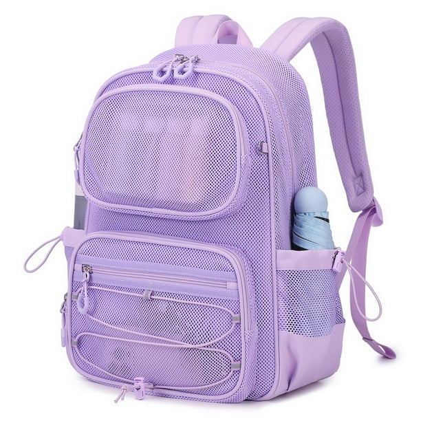 Mochila MUSEVOS Mesh, ligera y transparente, color morado, 32 x 14 x 44 cm