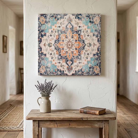 Ships Next Day Canvas Wall Art 10"x10",Orange Blue Wood Framed Canvas Print Painting,Boho Geometric Middle Century Abstract Western Ready to Hang Small Picture Wall Decor for Kitchen Nursery Office