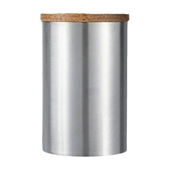 Coffee Canister Stainless Steel Coffee Beans Sealed Jug Storage Jar Wooden Cover