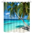 thumbnail image 3 of Ocean Shower Curtain  Trees Beach Summer Seaside  Island Coastal Landscape Waterproof Polyester Fabric Home Bathroom Decor 12PCS Plastic Hooks 72Lx60W inches, 3 of 11