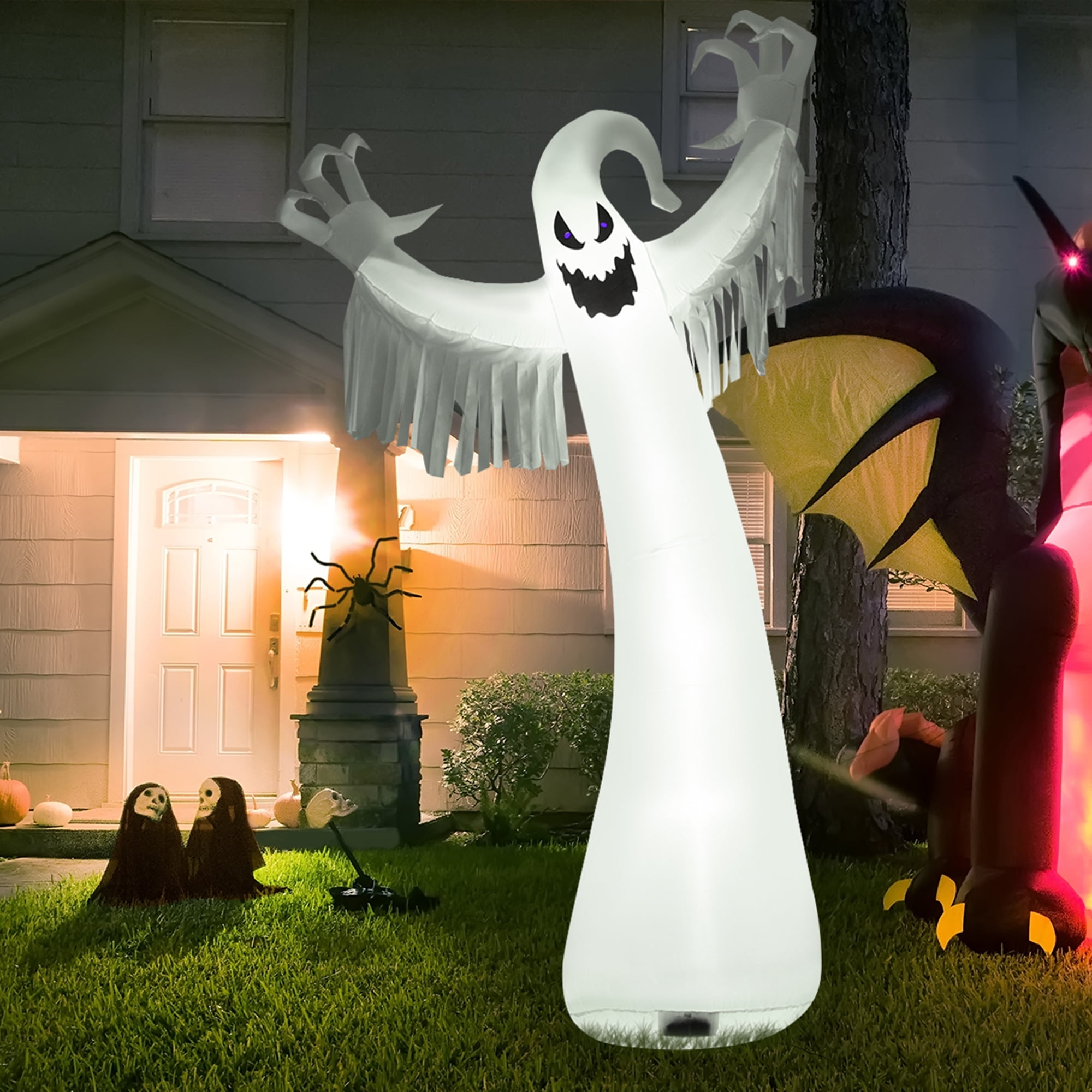 COMIN.NET Halloween Inflatables Blow up Spooky White Ghost Holding the Pumpkin Halloween Outdoor decorations-6ft Tall 
