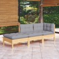 thumbnail image 1 of vidaXL 3 Piece Garden Lounge Set with Grey Cushions Solid Pinewood, 1 of 4