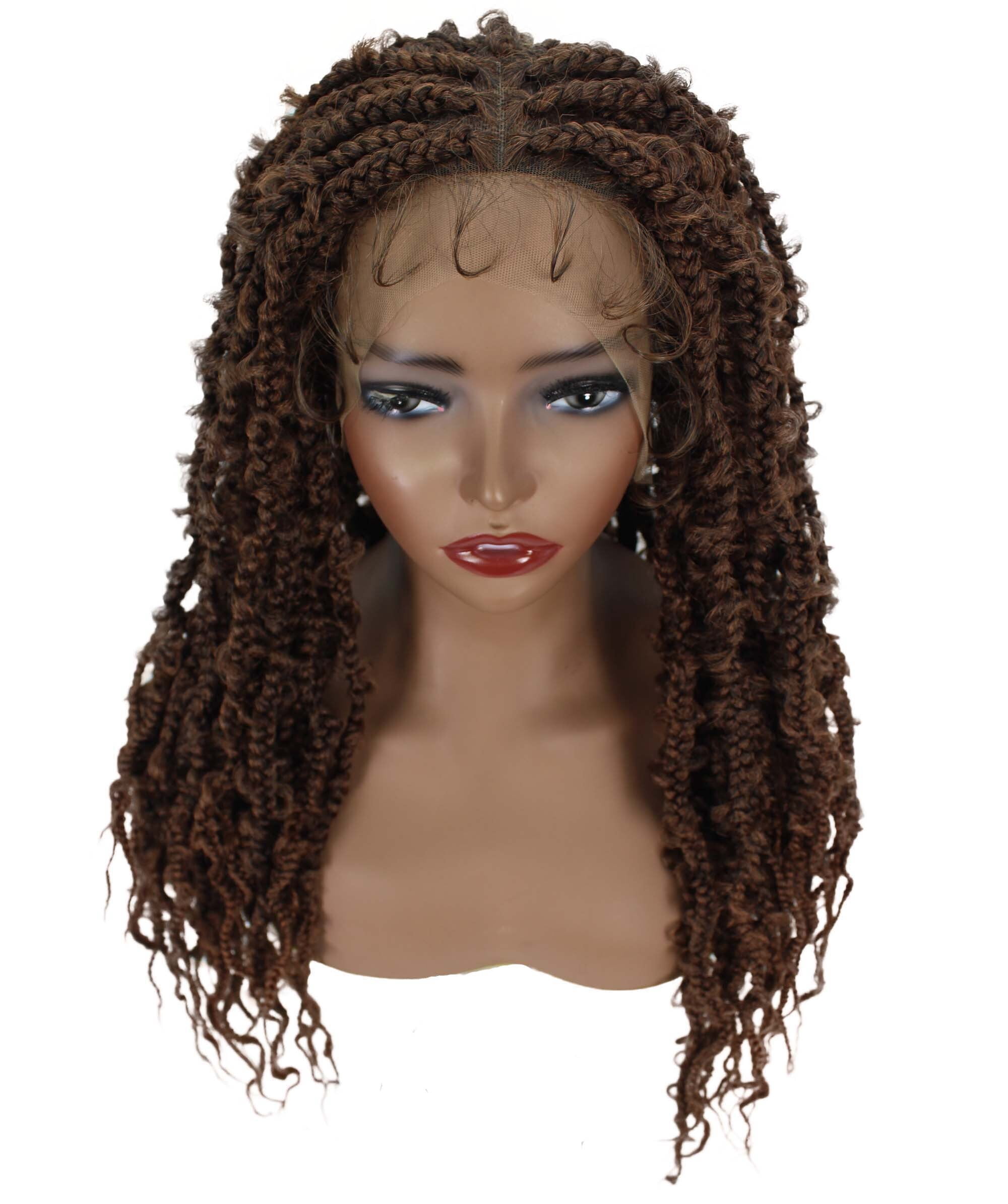 LUXLUXE Minia Curly Braid 27 inch Long 4X4 Hand Tied Lace Braid Braided Wig, Beauty Heat Resistant Fiber BLB-0155 (Black to Copper Blonde blend)
