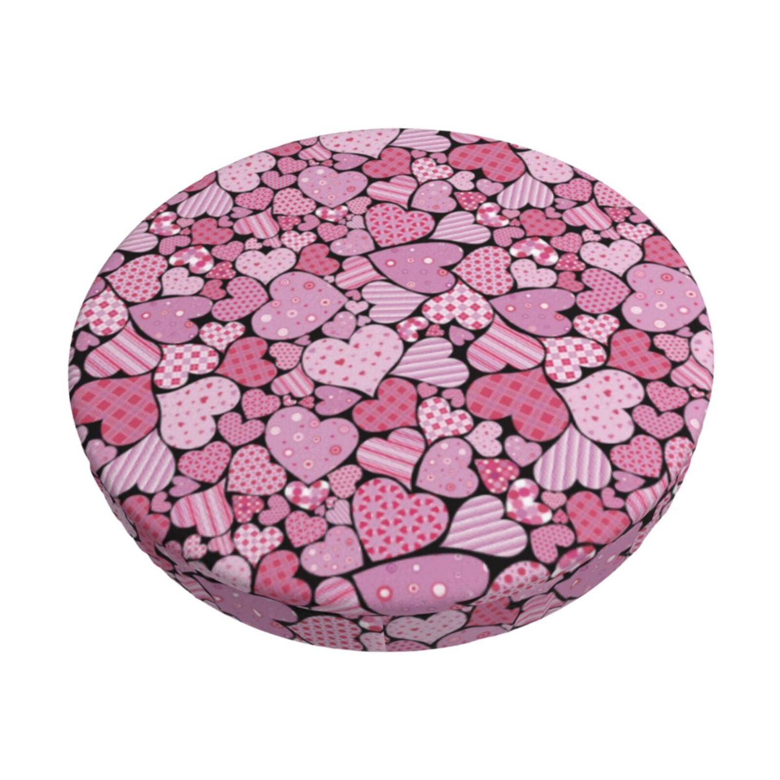 Easygdp Sweet Heart Print Easy To Install Bar Stool Covers&Stool Covers Round&Elastic Stool Cover, Barstool Covers,Washable&Bottom With Elastic Edge-12 inch