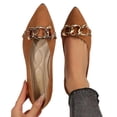 thumbnail image 4 of BRGZLK Women's Loafers Summer Plus Size Casual Versatile Breathable Comfortable Metal Chain Pointed Flat Shoes Soft Sole Slip-On Flats for Women Brown 6.5, 4 of 5
