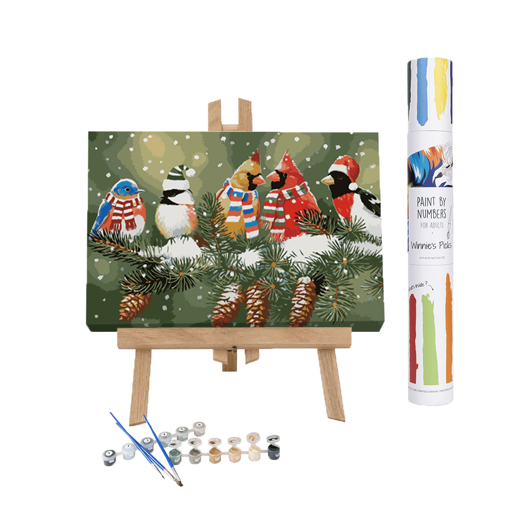 Adult Paint by Number, Christmassy Birds on a Snowy Branch, 16x24 Inch Canvas, Winnie's Picks Craft Kit