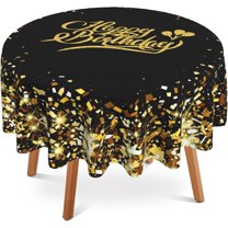 Golden Glitter Tablecloth Round 60 Inch,Happy Birthday Gifts Table Cloth Washable Spillproof Wrinkle Free Fabric Table Cover for Indoor Outdoor Kitchen Dinning