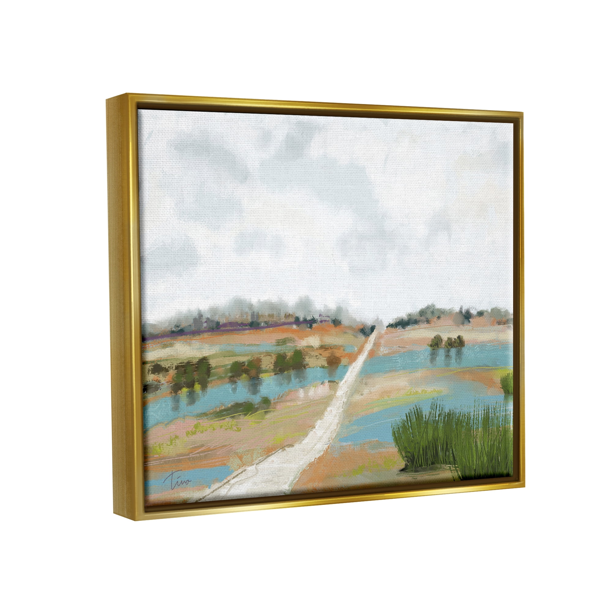 Stupell Industries Abstract Path Landscape Landscape Painting Gold Floater Framed Canvas Art Print Wall Art, 21 x 17