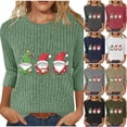 thumbnail image 6 of qucoqpe Women's Christmas Tree Tops Soft Ribbed Pullover Top, Casual Round Neck 3/4 Sleeve Sweaters for Women, 6 of 6