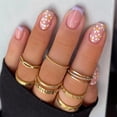 thumbnail image 1 of 24 piezas de uñas postizas con punta corta, uñas adhesivas cuadradas, uñas postizas con diseño de margaritas y flores, uñas postizas de color morado, uñas acrílicas de cobertura total,, 1 of 5
