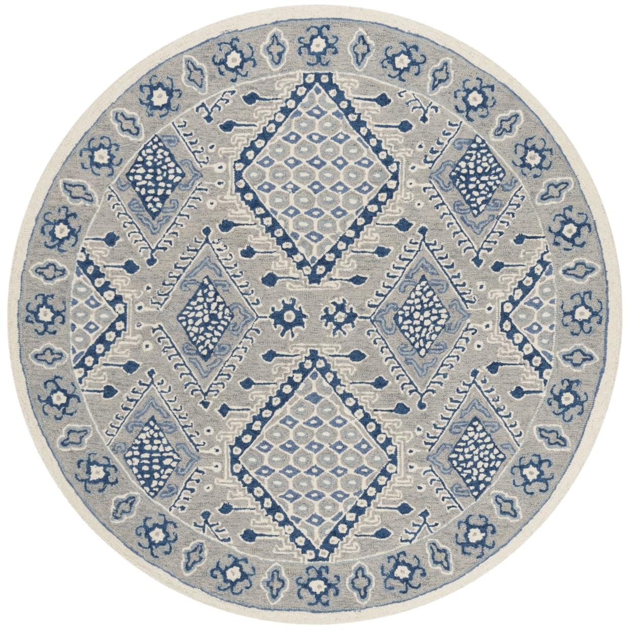SAFAVIEH Micro-Loop Jolene Geometric Wool Area Rug, Light Grey/Blue, 8' x 10'