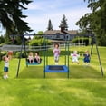 thumbnail image 2 of Kids Swing Sets for Backyard, SEGMART Kids Playground Sets for Backyards, Heavy Duty Outdoor Metal Swing Sets for Kids, Swingsets with Seesaw, Belt Swing, Slide, Glider for Backyard, 2 of 6