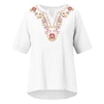 thumbnail image 4 of Shirts for Women Short Sleeved Summer Cotton and Linen Embroidered V Neck Artistic Loose Pullover T Shirt Breathable for Indoor Outdoor L Size Spring Summer Womens Tops, 4 of 4