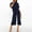 Navy, variant on Dyfzdhu Jumpsuits For Women Casual Jumpsuit Round Neck Solid Color Junpsuit Short Sleeve Belted Wide Leg Pant Jumpsuit Black S