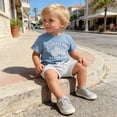 thumbnail image 4 of JIAYUE Boys Two Piece Outfit Sets Round Neck Tractor Print Short Sleeve Tee And Solid Color Shorts Summer Breathable Drawstring Pocket Trendy Clothing Set, 4 of 5