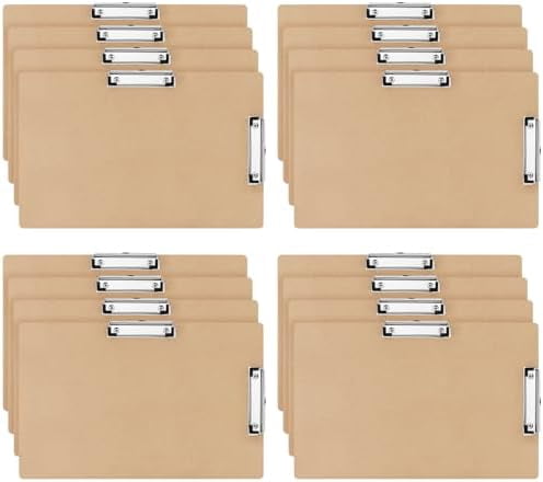 Tekola 16 Pcs 11x17 Clipboard Wooden Lap Board with Low Profile Clip Brown Double Landscape Clip Hardboard Drawing Board Landscape Horizontal Large Clipboard for Desk Paper Sketching Art Supplies