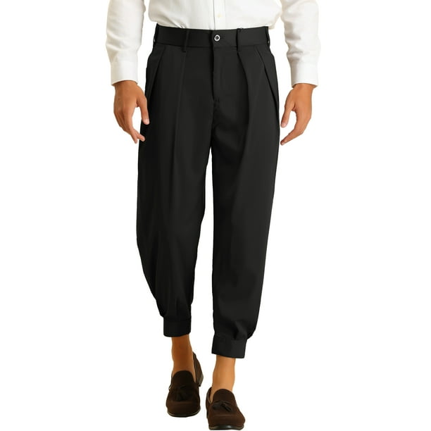 Pantalones de vestir formales de color sólido con doble pliegue recortados para hombres INSPIRE CHIC 38 Negro