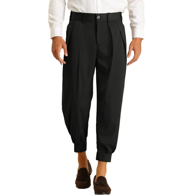 INSPIRE CHIC Men's Cropped Formal Solid Color Double Pleated Dress Pants 30 Black