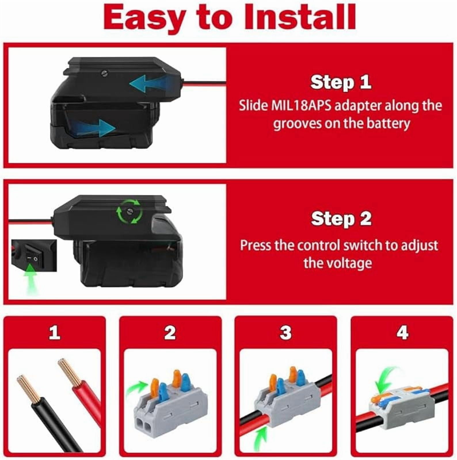 18V/20V to 12V Step-Down Converter for Milwaukee Makita Dewalt Bosch Einhell 18V Battery, Battery Adapter, Cigarette Lighter Adapter,Power Wheel Adapter for All Car Appliances Car Refrigerator Use