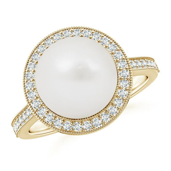 ANGARA South Sea Cultured Pearl Halo Ring with Milgrain in 14K Yellow Gold for Women | June Birthstone, Birthday, Anniversary, Jewelry Gift for Women | Pearl Ring